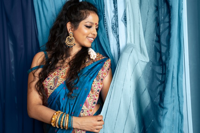 Woman Posing Wearing Traditional Purple Saree Clothes · Free Stock Photo